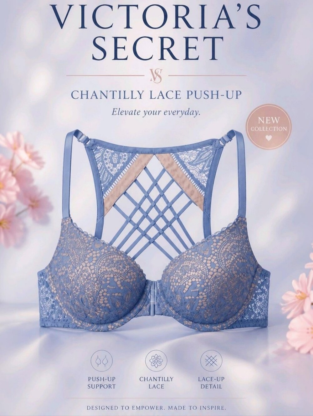 Victoria’s Secret ✦ Slumber Bra ✦ Front Closure Lace‑Up Push‑Up Chantilly Lace